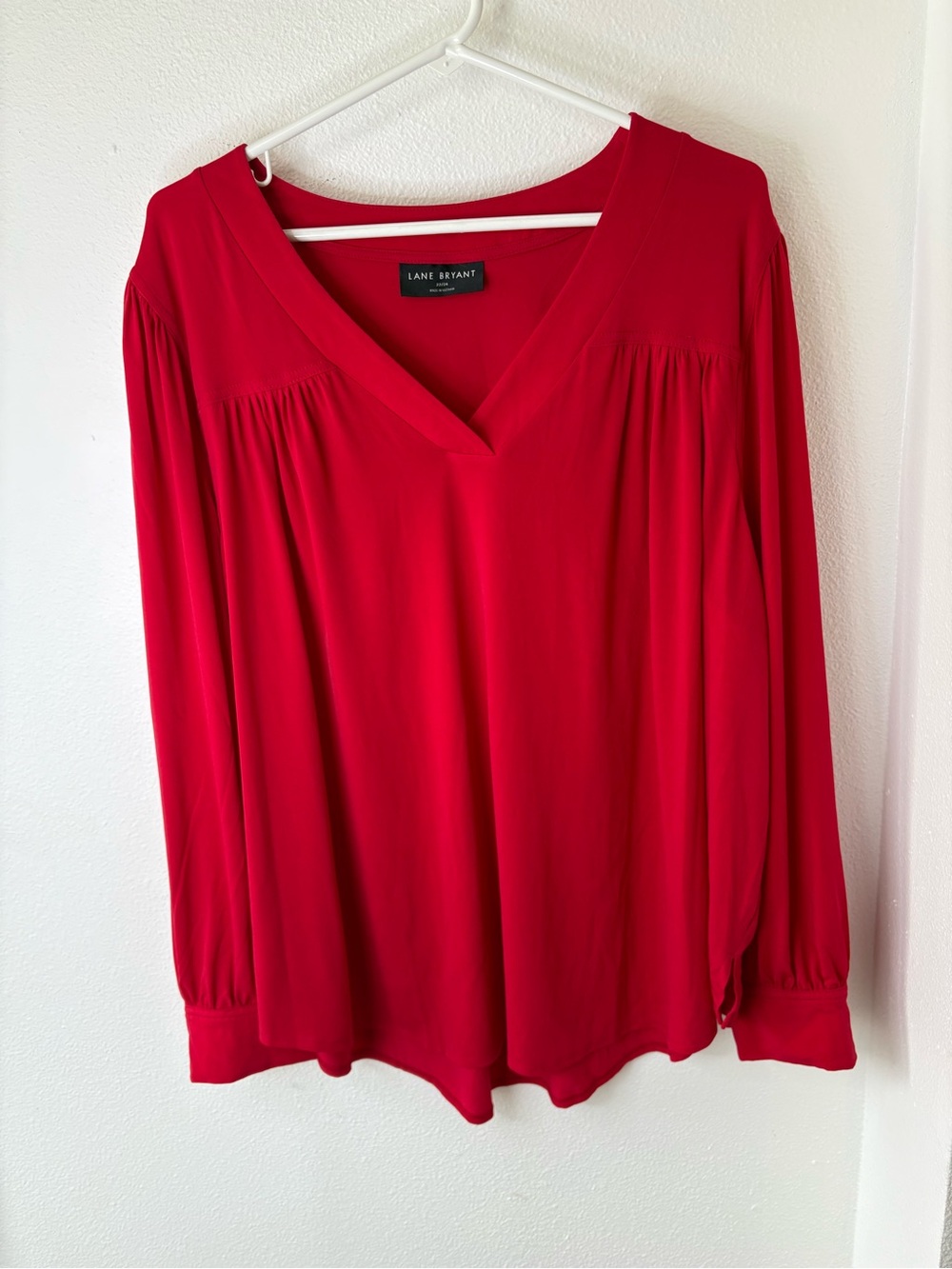 Lane Bryant Vibrant Red V-Neck Long-Sleeve Blouse - 22/24